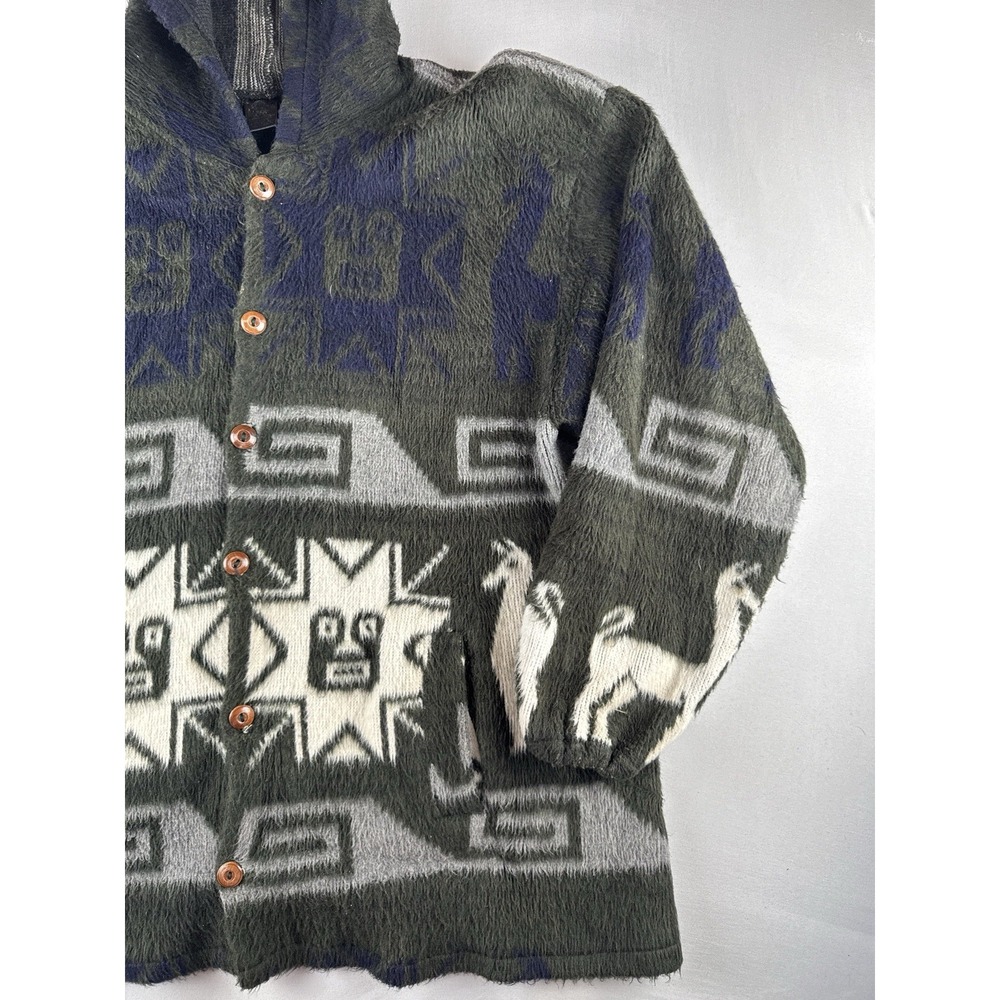 Vintage Artesanias Alpaca Wool Hooded Jacket Ecuador Llama Aztec Size XXL - Picture 3 of 16